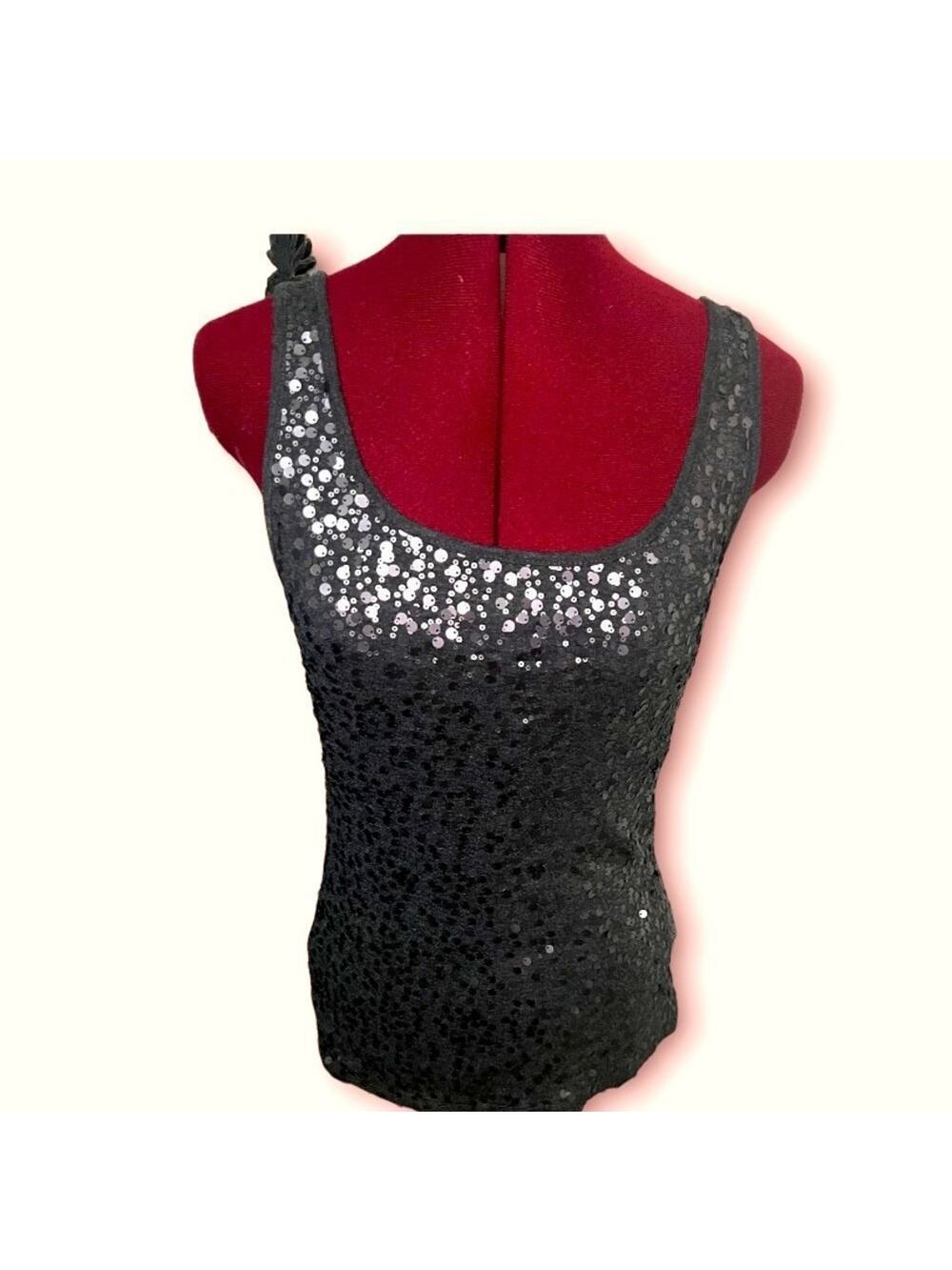 Old Navy Size Small Dark Grey tank with silver sequins on front.